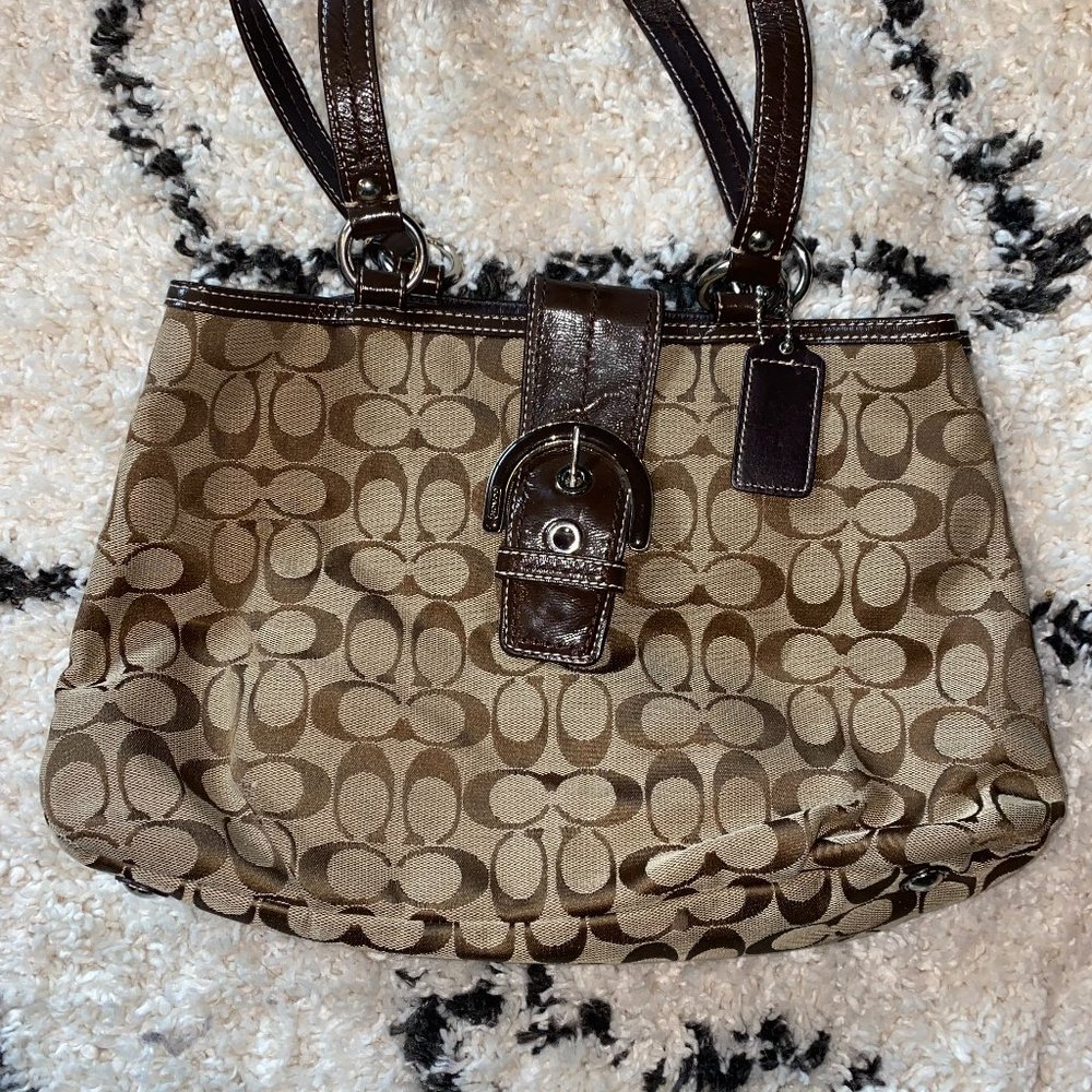 Coach Brown / Tan Canvas Shoulder Bag